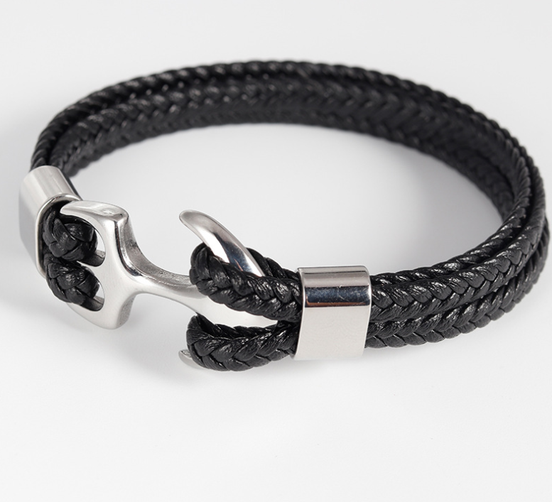 Men's Stainless Steel Anchor Bracelet – Vintage Woven Leather Multilayer Couple Bracelet
