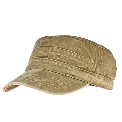Men’s Military Flat Top Hat – Washed Casual Sun Hat for Spring & Summer