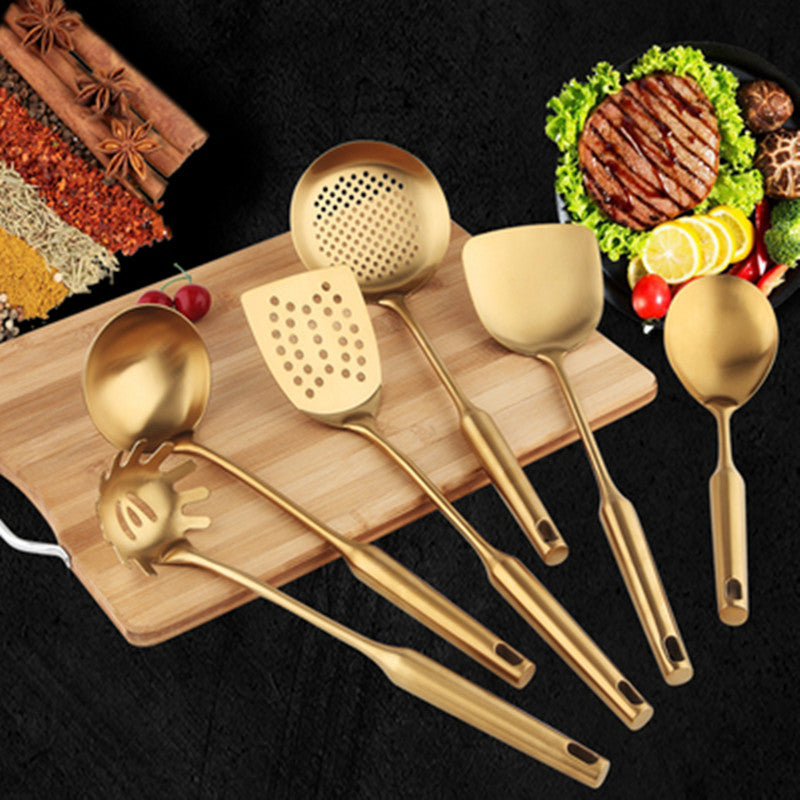 Gold Cooking Utensil Set – Spatula, Colander & Spoon Set for Kitchen