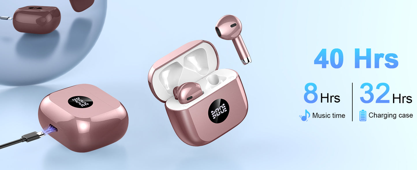 Bluetooth 5.3 Wireless Earbuds with Noise Cancelling Mic & 40H Playback