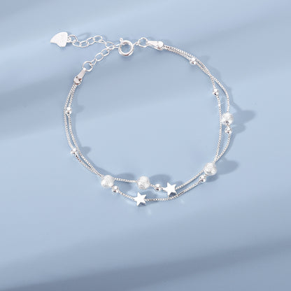 925 Sterling Silver Double Star Bracelet for Girls – Japanese & Korean Style