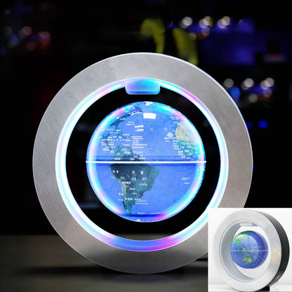 Magnetic Levitating Globe with LED Light – 360° Rotating O-Shaped Display