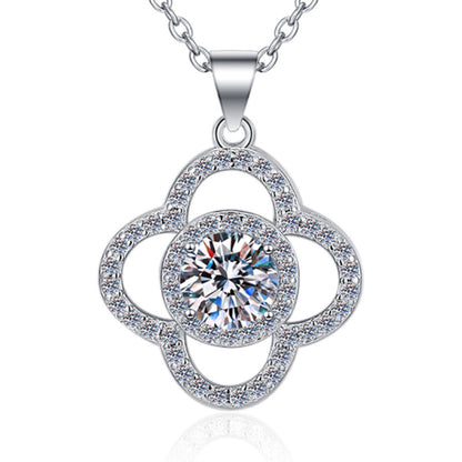 Women's Fashion 925 Sterling Silver Moissanite Pendant Necklace – Flower Design