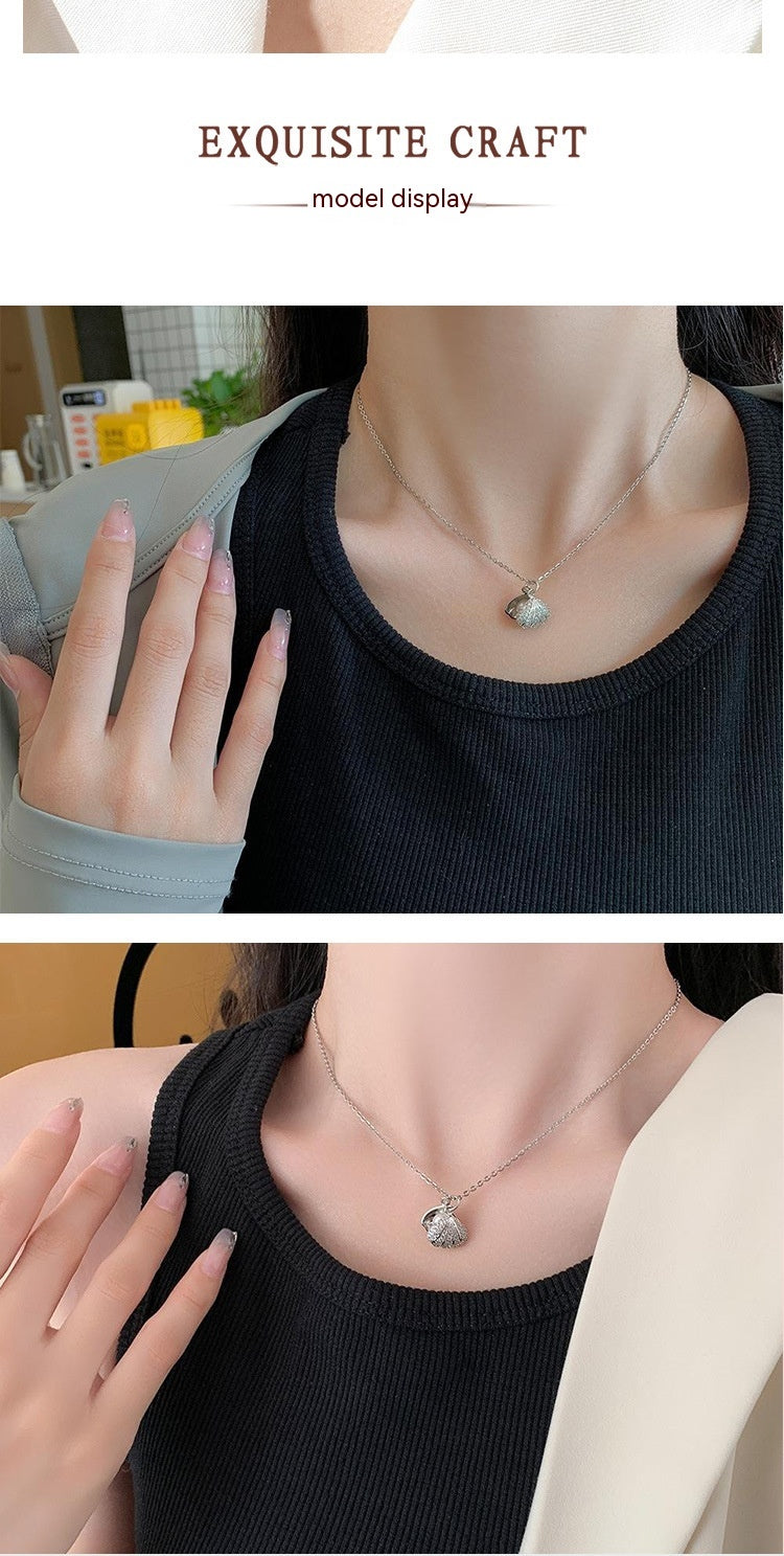 Shell Pearl Pendant Titanium Steel Necklace – Light Luxury Micro Inlay Rhinestones, Animal/Zodiac Design