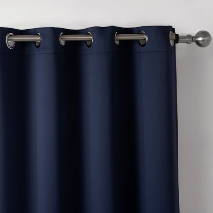 Dark Blue Blackout Curtains - Printed Fabric for Bedroom, Modern Vertical Design