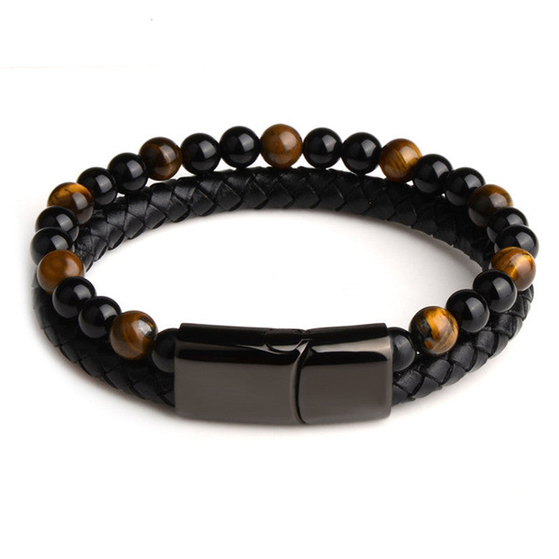 Natural Marnau Leather Bracelet – Unisex Double Bracelet with Alloy Detailing