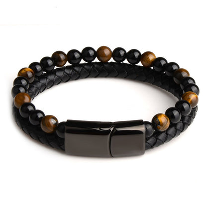 Natural Marnau Leather Bracelet – Unisex Double Bracelet with Alloy Detailing