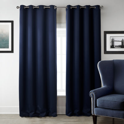 Dark Blue Blackout Curtains - Printed Fabric for Bedroom, Modern Vertical Design