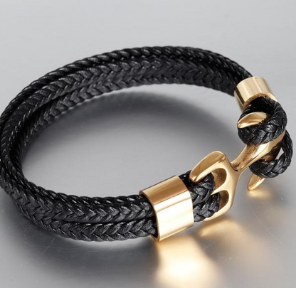 Men's Stainless Steel Anchor Bracelet – Vintage Woven Leather Multilayer Couple Bracelet
