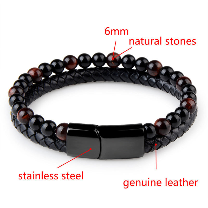 Natural Marnau Leather Bracelet – Unisex Double Bracelet with Alloy Detailing