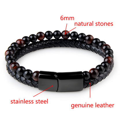 Natural Marnau Leather Bracelet – Unisex Double Bracelet with Alloy Detailing