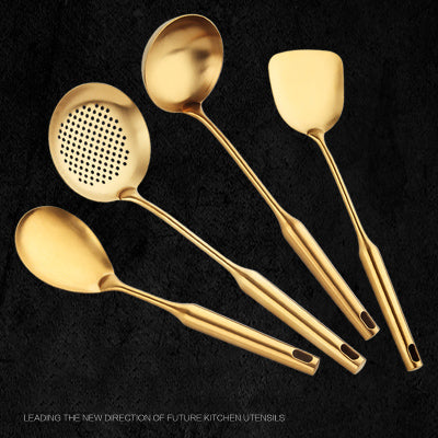 Gold Cooking Utensil Set – Spatula, Colander & Spoon Set for Kitchen
