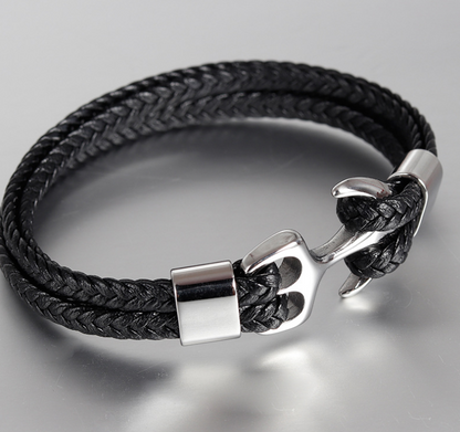 Men's Stainless Steel Anchor Bracelet – Vintage Woven Leather Multilayer Couple Bracelet