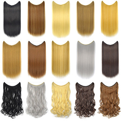 22-Inch Invisible Wire Hair Extensions - No Clips, Silky Straight Synthetic