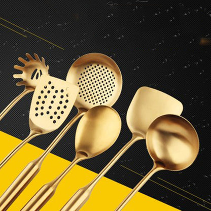 Gold Cooking Utensil Set – Spatula, Colander & Spoon Set for Kitchen