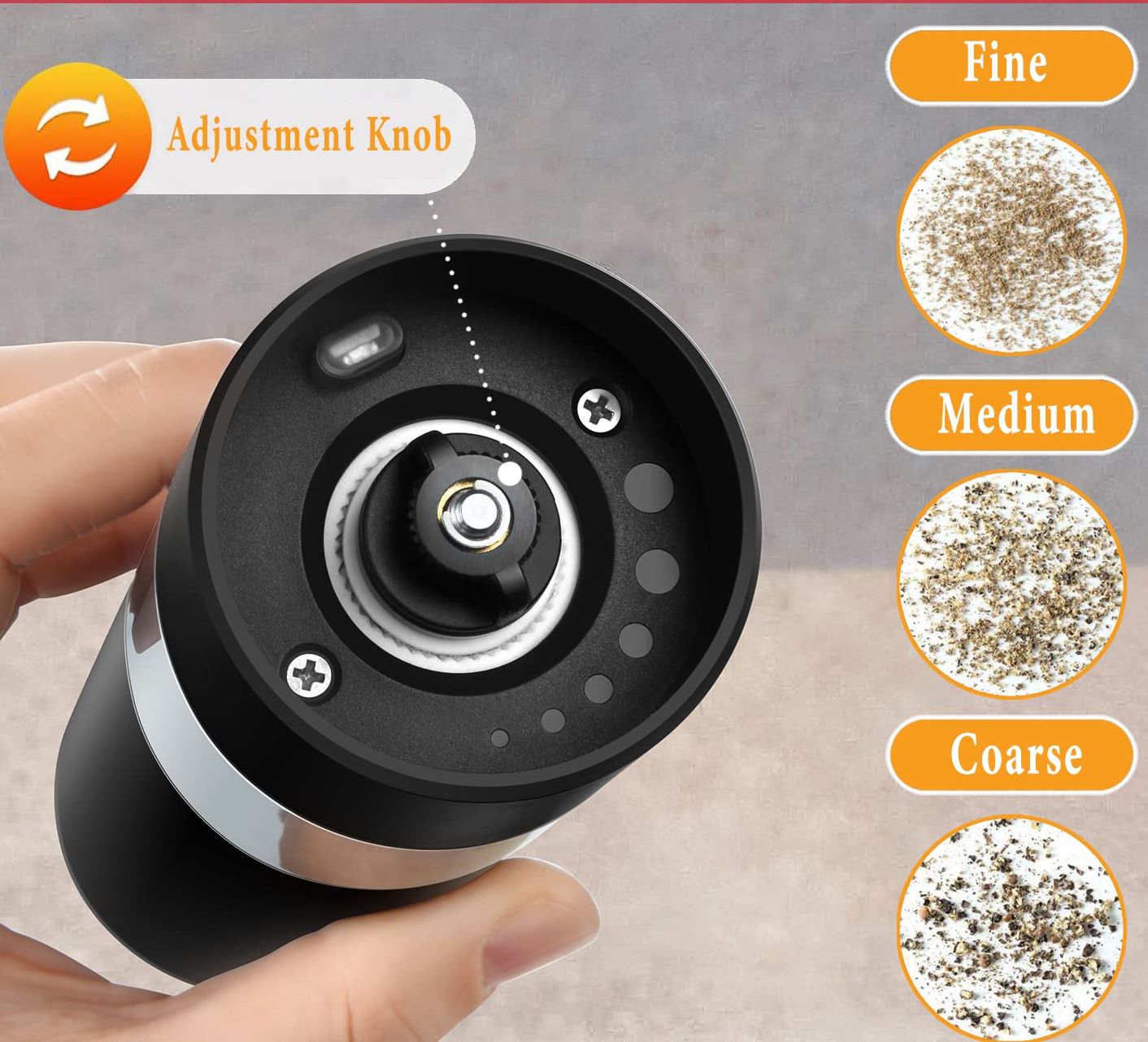 Rechargeable Electric Salt & Pepper Grinder Set - One-Handed Operation, Adjustable Coarseness, LED Light