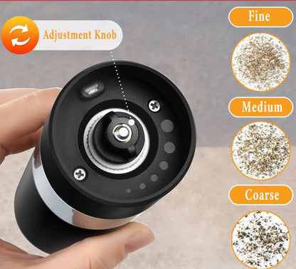 Rechargeable Electric Salt & Pepper Grinder Set - One-Handed Operation, Adjustable Coarseness, LED Light