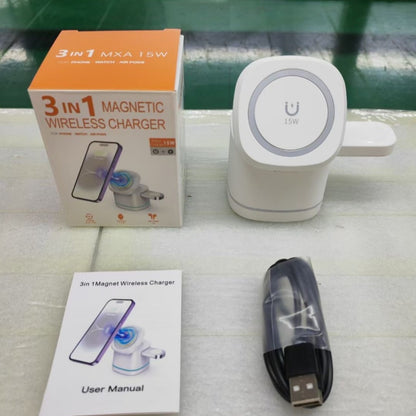 Three-in-One Folding Magnetic Wireless Fast Charging Charger for Phones, Earbuds, and Smartwatches