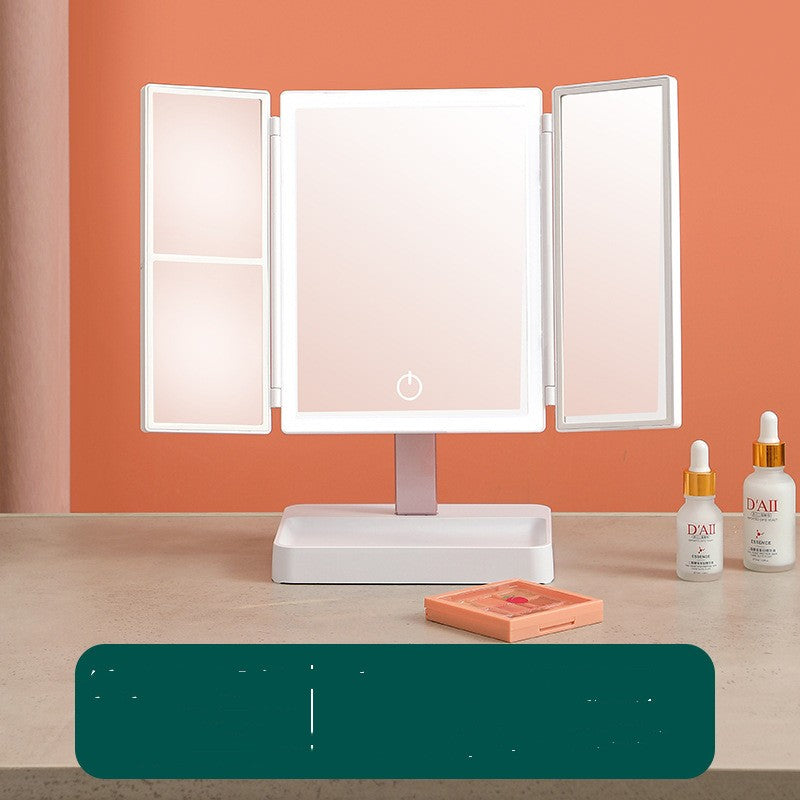LED Shell HD Makeup Mirror with Lights – Intelligent Folding Desktop Mirror