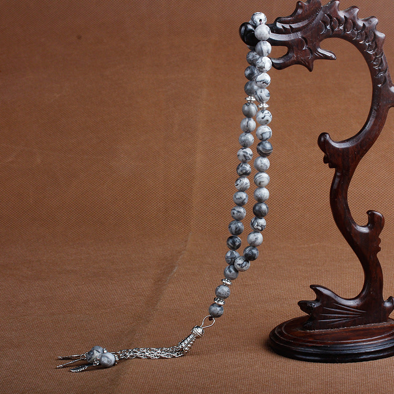 33 Natural Stone Agate Crystal Muslim Rosary Bracelet