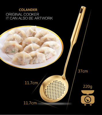 Gold Cooking Utensil Set – Spatula, Colander & Spoon Set for Kitchen