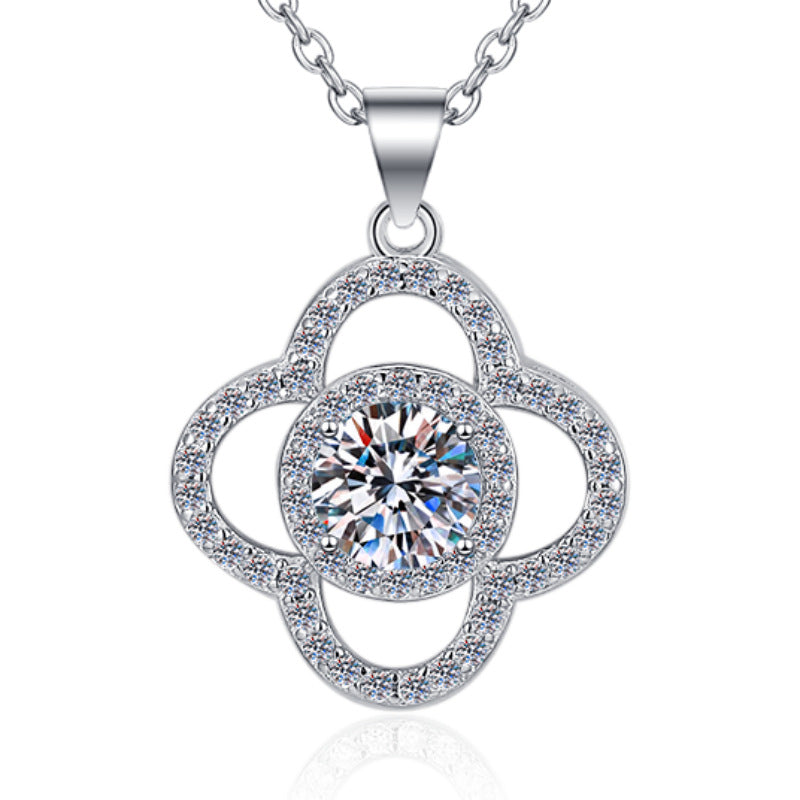 Women's Fashion 925 Sterling Silver Moissanite Pendant Necklace – Flower Design