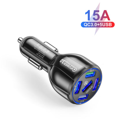 5-Port 15A QC3.0 Fast Car Charger – Multi-Device USB Charging Hub