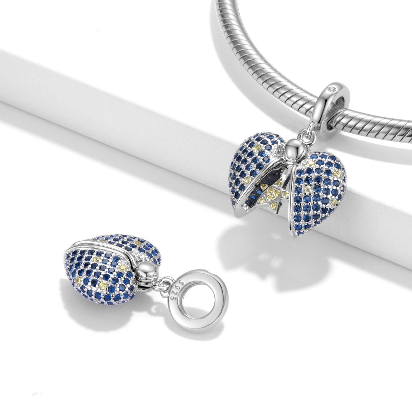 Blue Star Love Lock Beads 925 Sterling Silver Pendant Bracelet – Heart-Shaped Silver Jewelry