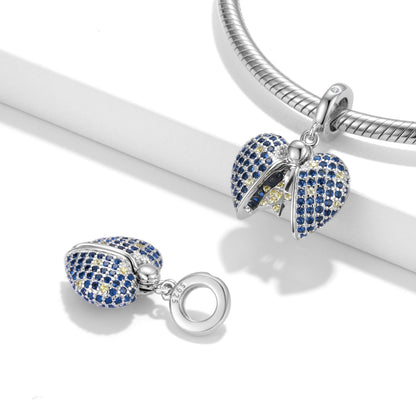 Blue Star Love Lock Beads 925 Sterling Silver Pendant Bracelet – Heart-Shaped Silver Jewelry