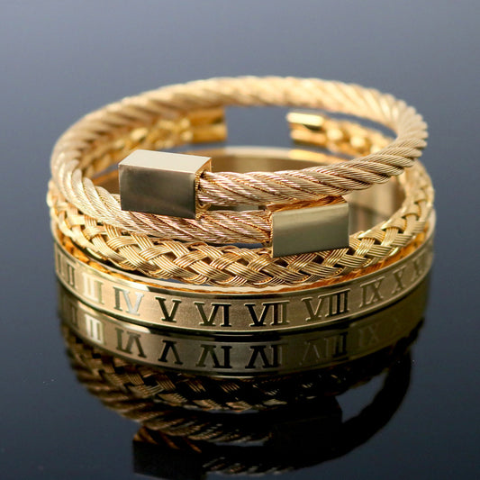 Men's Gold Braided Titanium Steel Bangle Bracelet