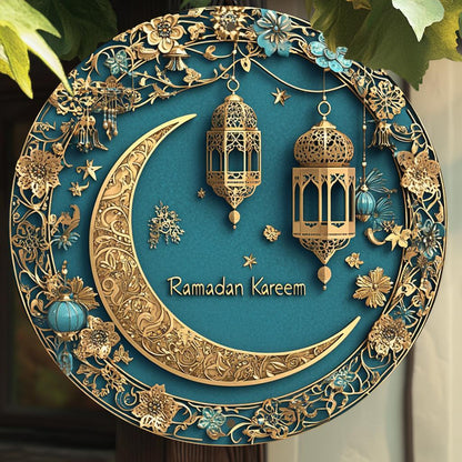 Ramadan Kareem Aluminum Wall Art – 2D Moon & Lantern Decor - No Power Needed - Home, Office & Holiday Decoration