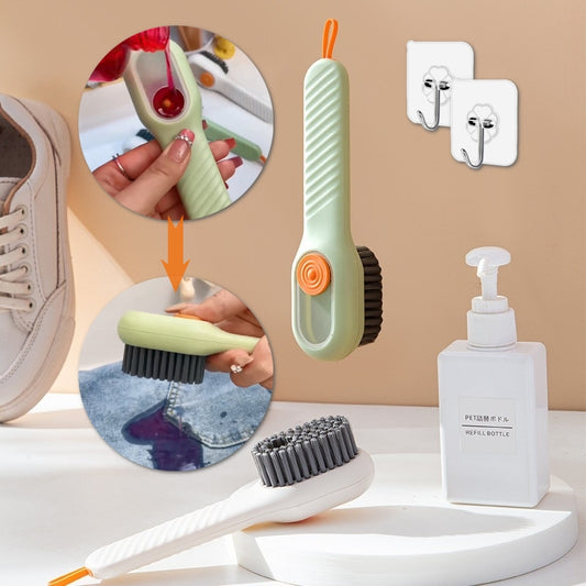Multifunctional Long-Handle Shoe Brush with Soap Dispenser – Soft Bristles for Shoes, Clothes, and More