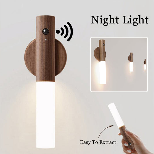 Auto LED USB Magnetic Wood Wireless Night Light – PIR Motion Sensor Wall Lamp