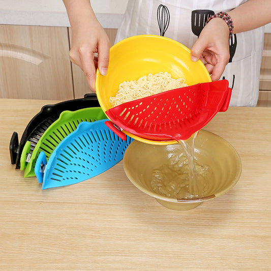 Silicone Clip-On Pot Funnel & Oil Strainer – Versatile Rice Washing Colander
