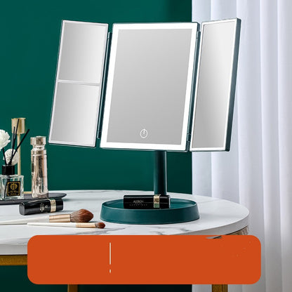 LED Shell HD Makeup Mirror with Lights – Intelligent Folding Desktop Mirror