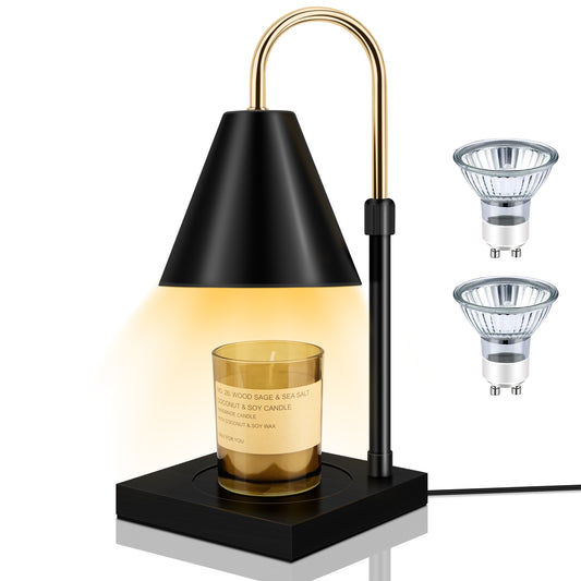 Adjustable Height Candle Warmer Lamp with Timer & Dimmable Brightness – Wooden Base, Black