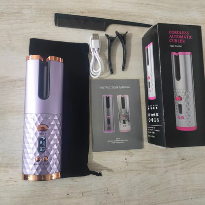 Portable Wireless Automatic Curler – USB Rechargeable Hair Curler for Dry & Wet Hair