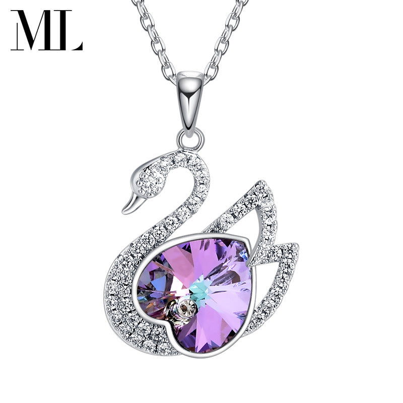 European & American Swan Pendant Necklace – Austrian Crystal Clavicle Chain Jewelry for Women