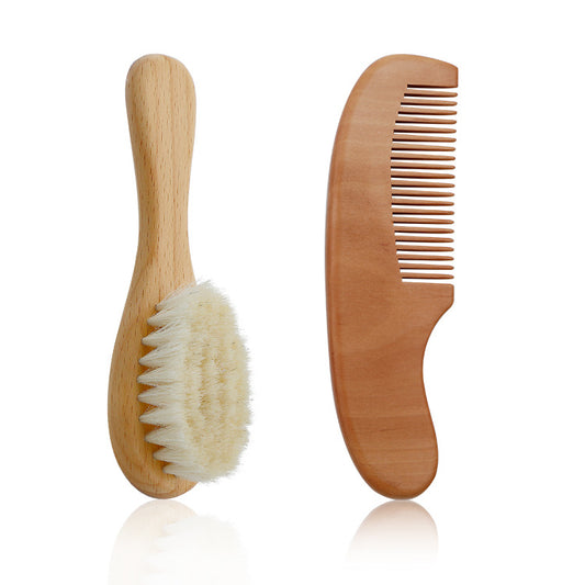 Baby Wool Brush & Shower Comb Set – 2-Piece Pear Wood Baby Care Set