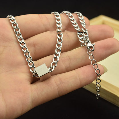 Fashion Stainless Steel Cube Pendant Necklace – Waterproof, Hypoallergenic, Multiple Sizes