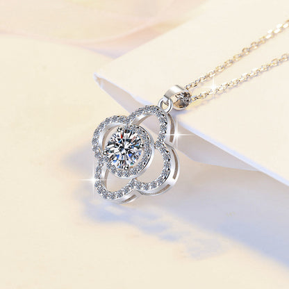 Women's Fashion 925 Sterling Silver Moissanite Pendant Necklace – Flower Design
