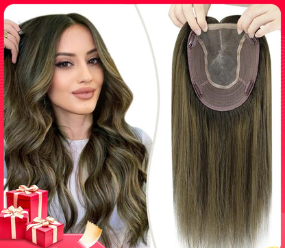 Hair Topper for Thinning Hair – 100% Brazilian Human Hair Piece, 6x7” Mono and PU Base, Hand-Made Extensions for Women