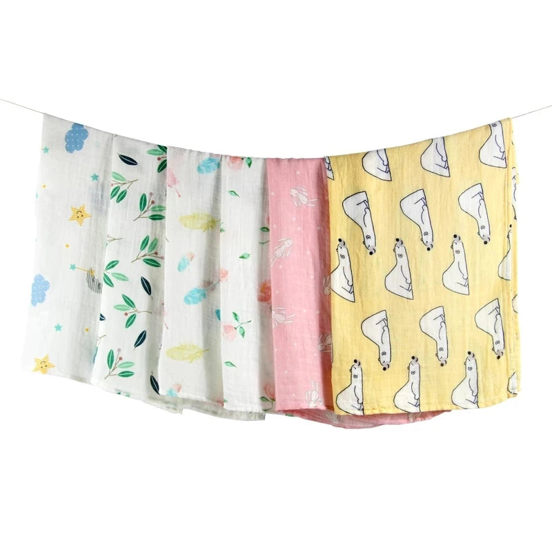 Organic Cotton Muslin Baby Swaddle – 60x60cm Blanket, Bib, & Towel Wrap
