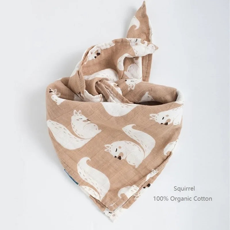 Organic Cotton Muslin Baby Swaddle – 60x60cm Blanket, Bib, & Towel Wrap