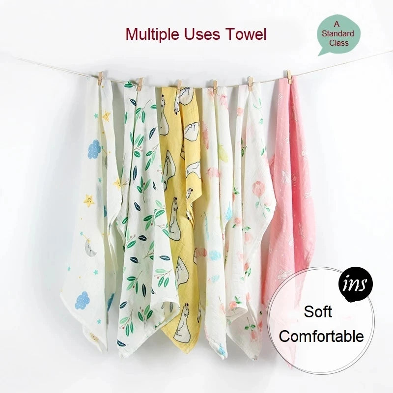 Organic Cotton Muslin Baby Swaddle – 60x60cm Blanket, Bib, & Towel Wrap