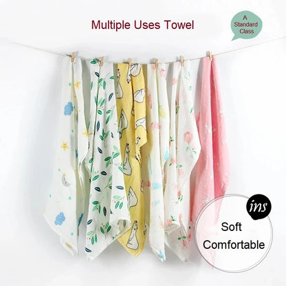 Organic Cotton Muslin Baby Swaddle – 60x60cm Blanket, Bib, & Towel Wrap