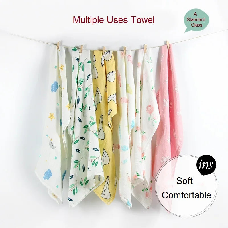 Organic Cotton Muslin Baby Swaddle – 60x60cm Blanket, Bib, & Towel Wrap