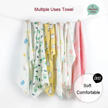 Organic Cotton Muslin Baby Swaddle – 60x60cm Blanket, Bib, & Towel Wrap