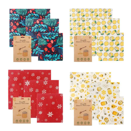 Eco-Friendly Beeswax Wraps – Organic Reusable Food Wraps with Mixed Patterns for Kitchen Storage
