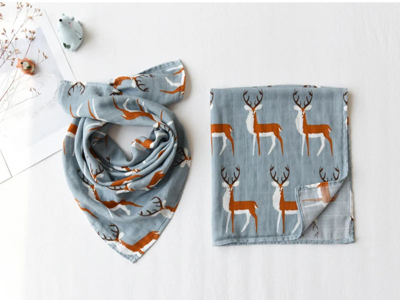 Organic Cotton Muslin Baby Swaddle – 60x60cm Blanket, Bib, & Towel Wrap